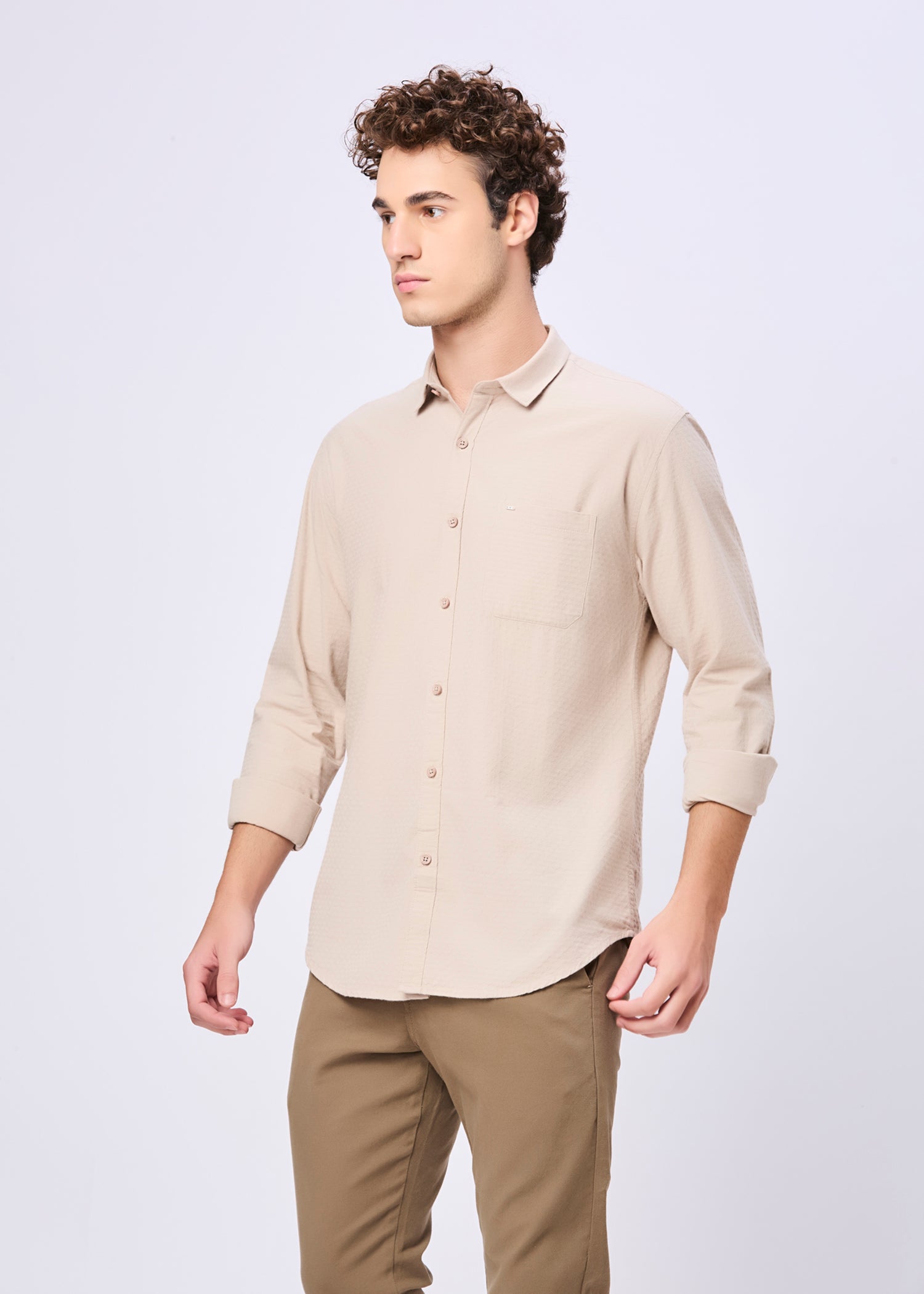 Polemic Solid Textured Weave Casual Shirt