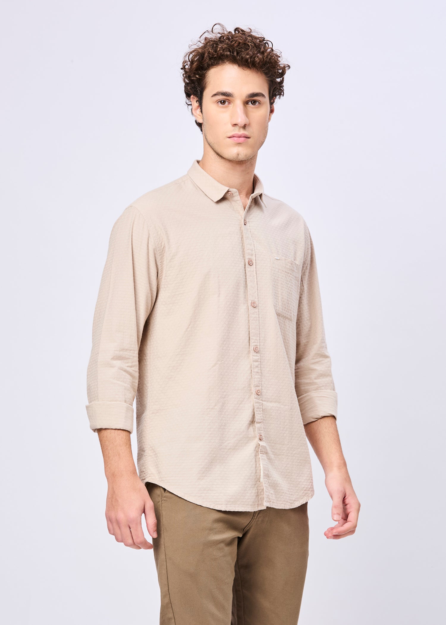 Polemic Solid Textured Weave Casual Shirt