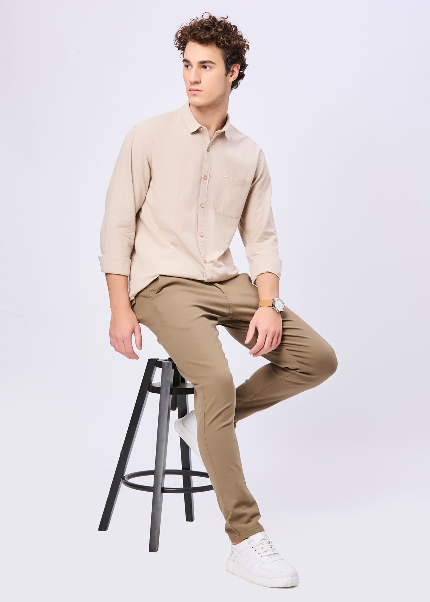 Polemic Solid Textured Weave Casual Shirt