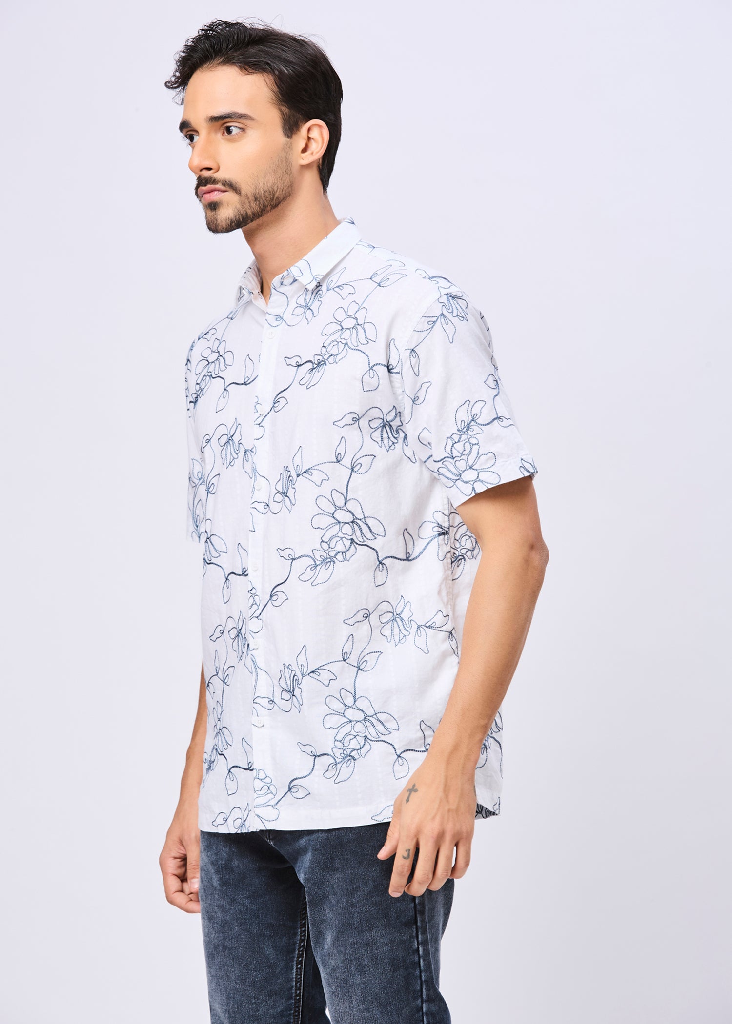 Kilmer Floral Line Art Print Casual Shirt
