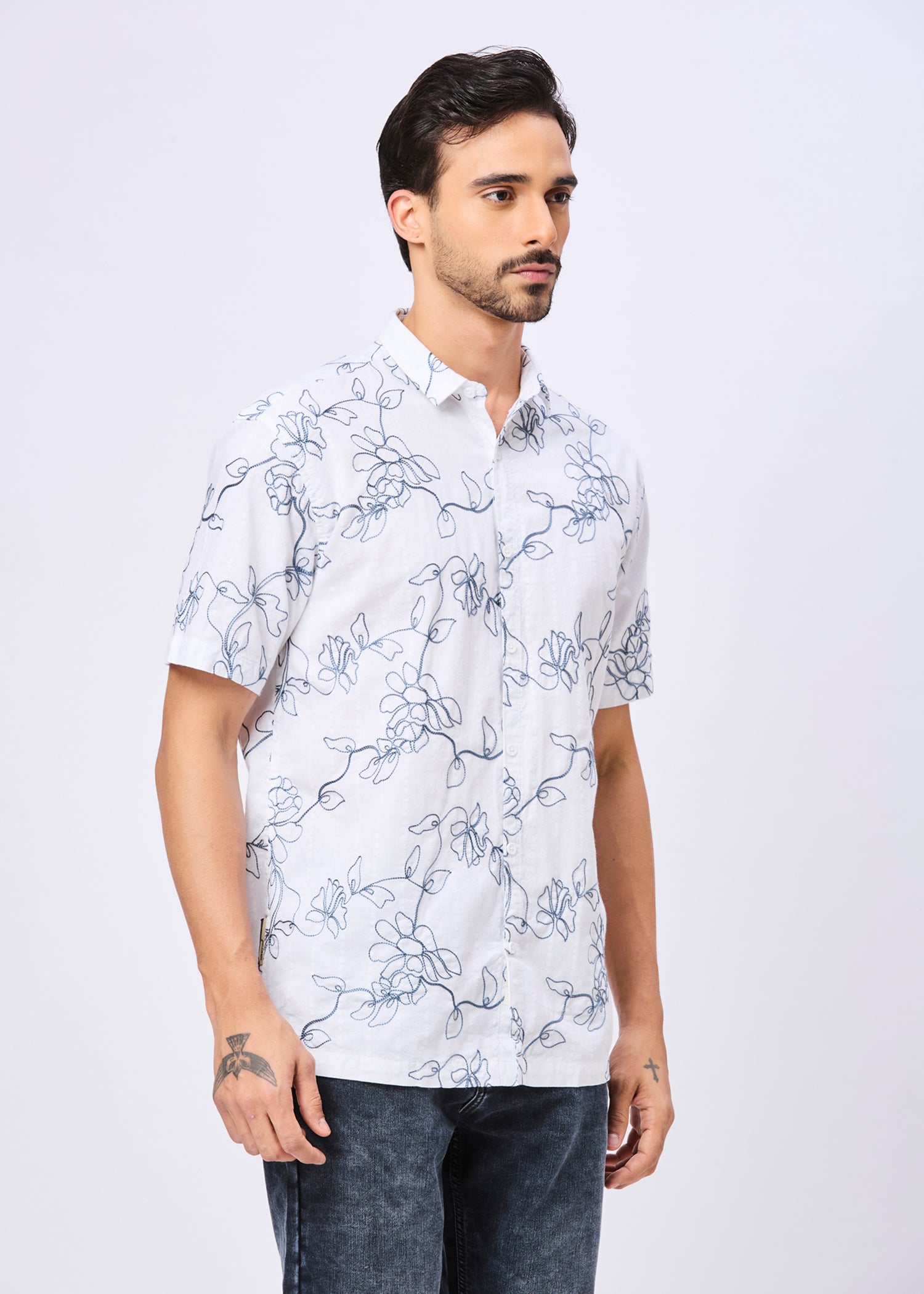 Kilmer Floral Line Art Print Casual Shirt