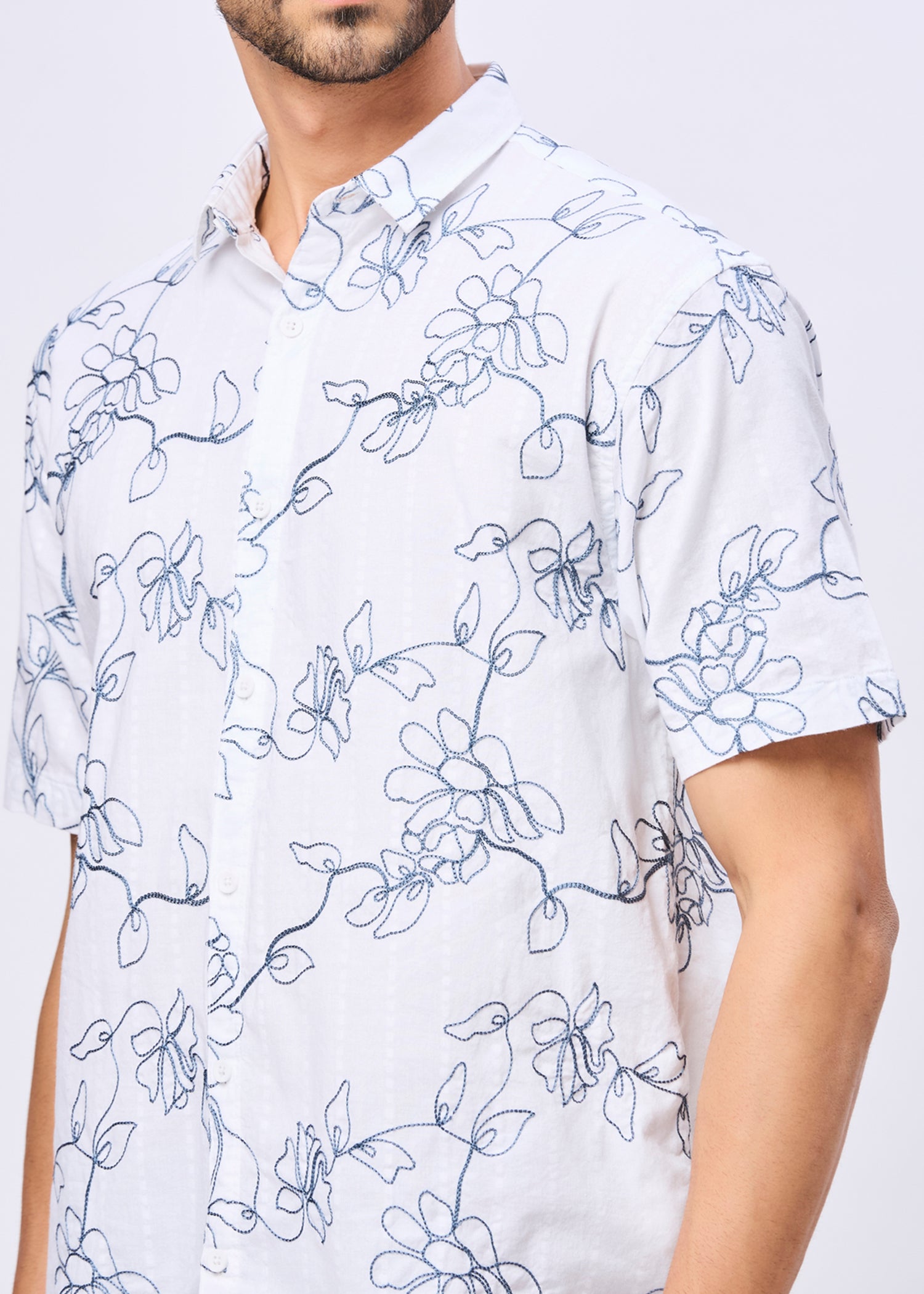 Kilmer Floral Line Art Print Casual Shirt