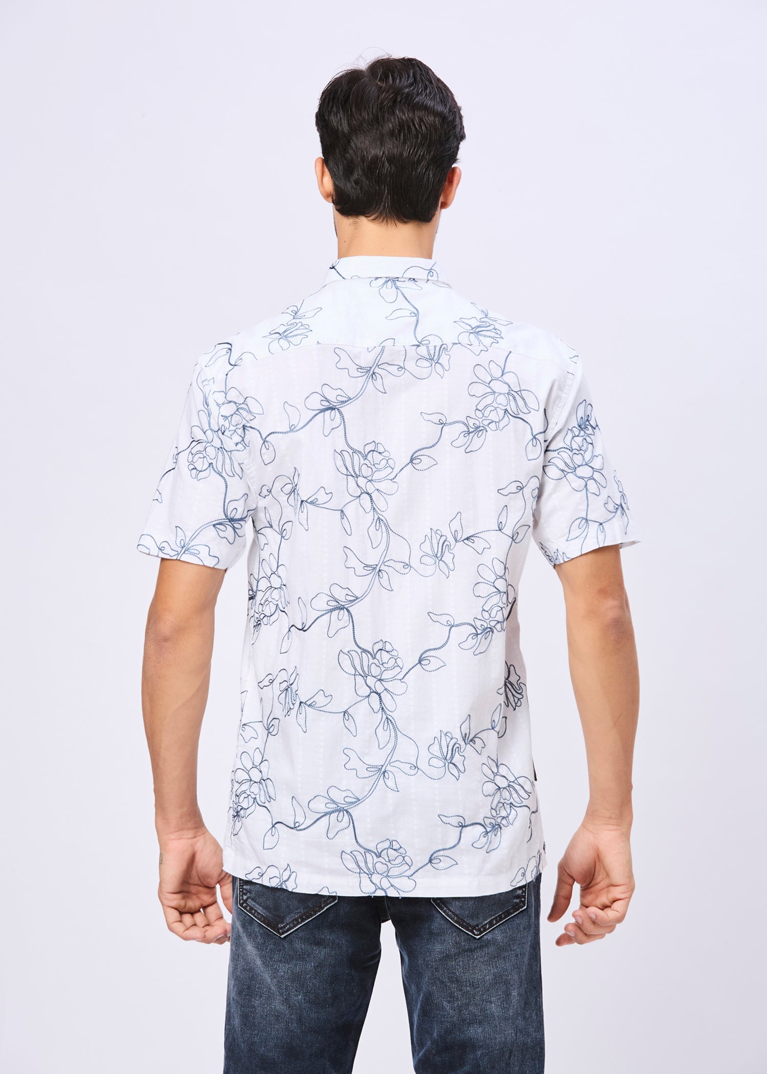 Kilmer Floral Line Art Print Casual Shirt