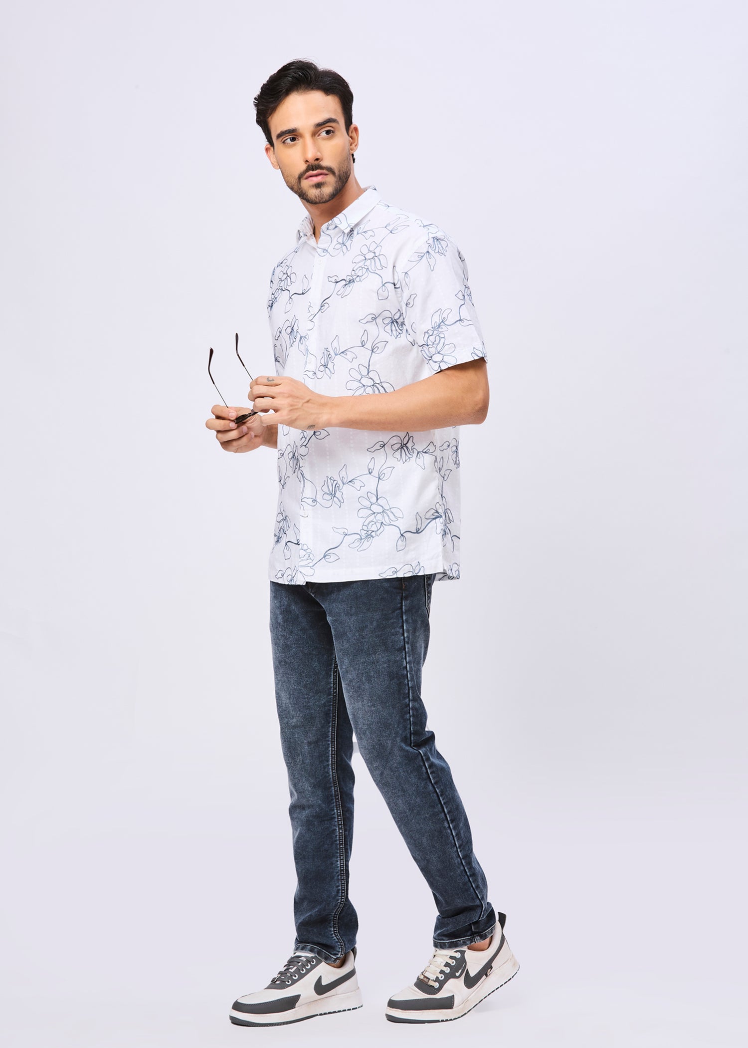 Kilmer Floral Line Art Print Casual Shirt