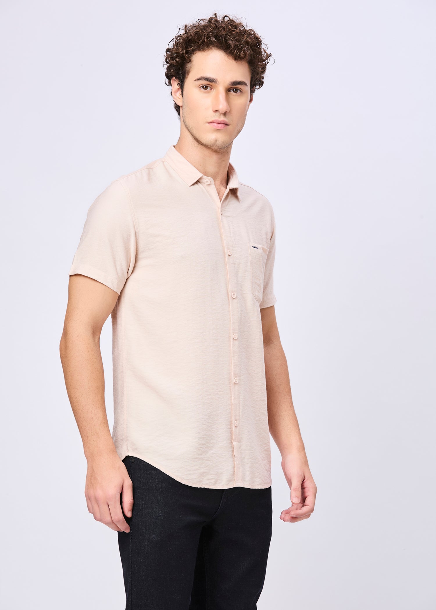 Vindicate Solid Casual Shirt: Beige