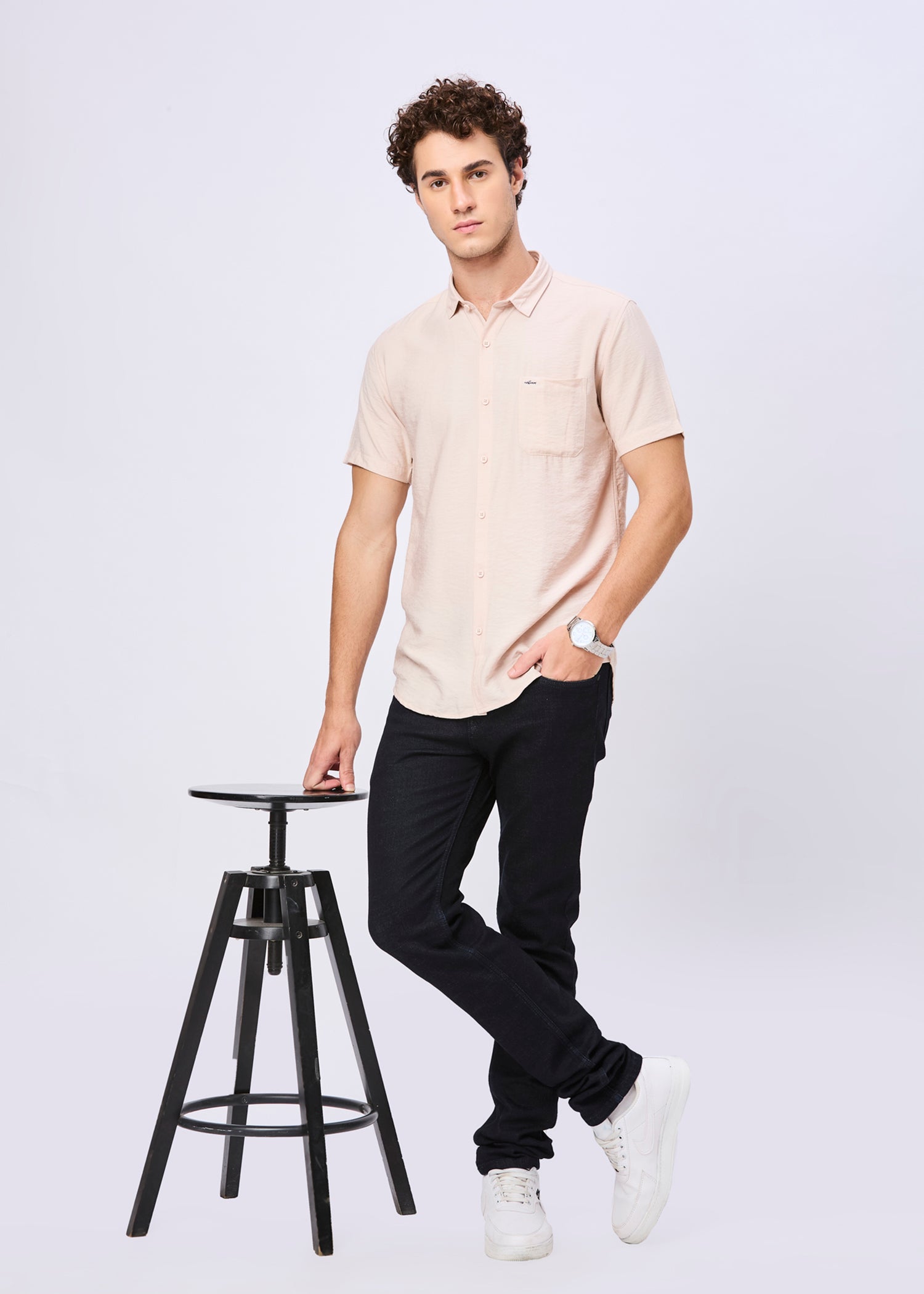 Vindicate Solid Casual Shirt: Beige