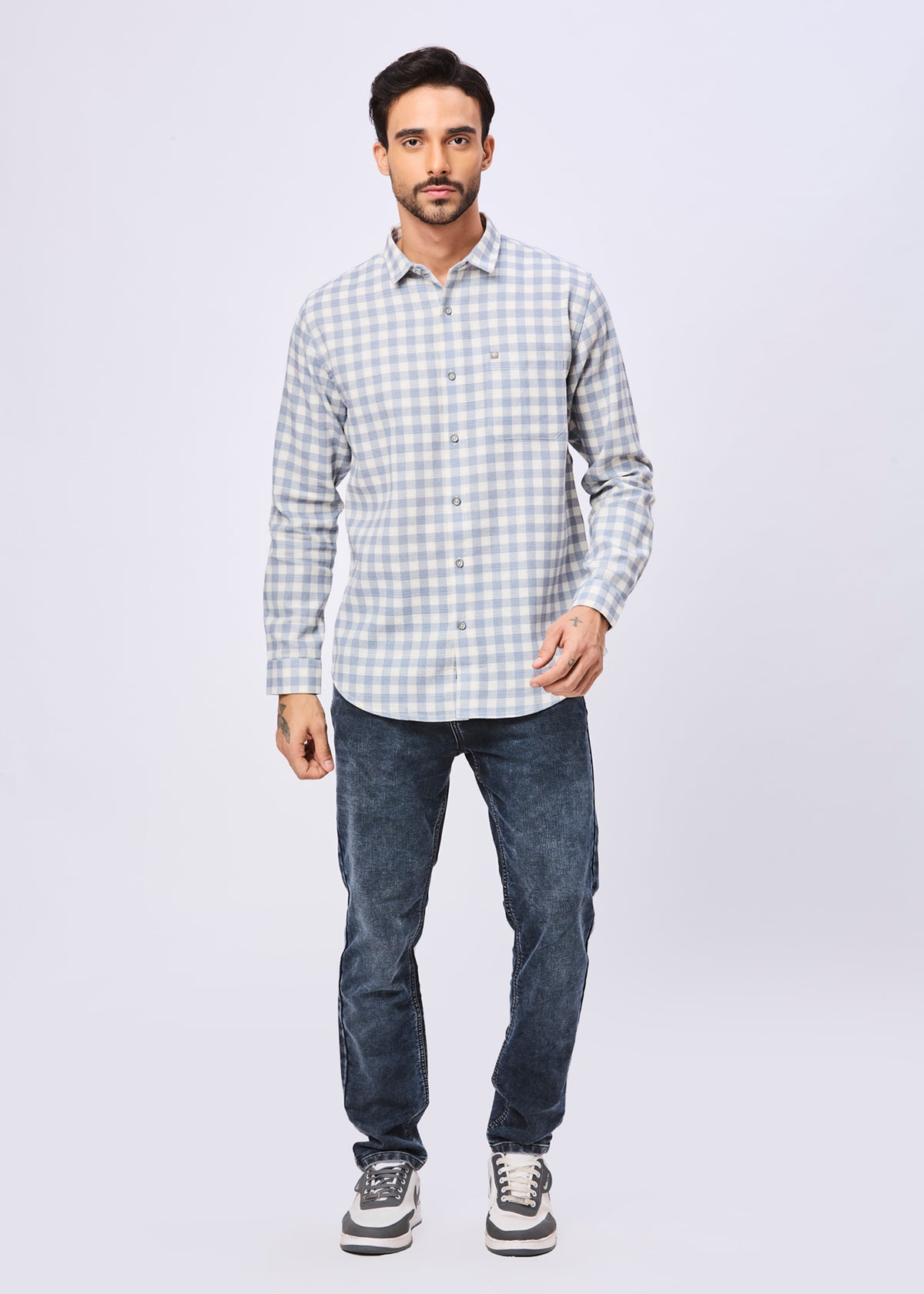 Masterclass Gingham Checked Casual Shirt: Blue