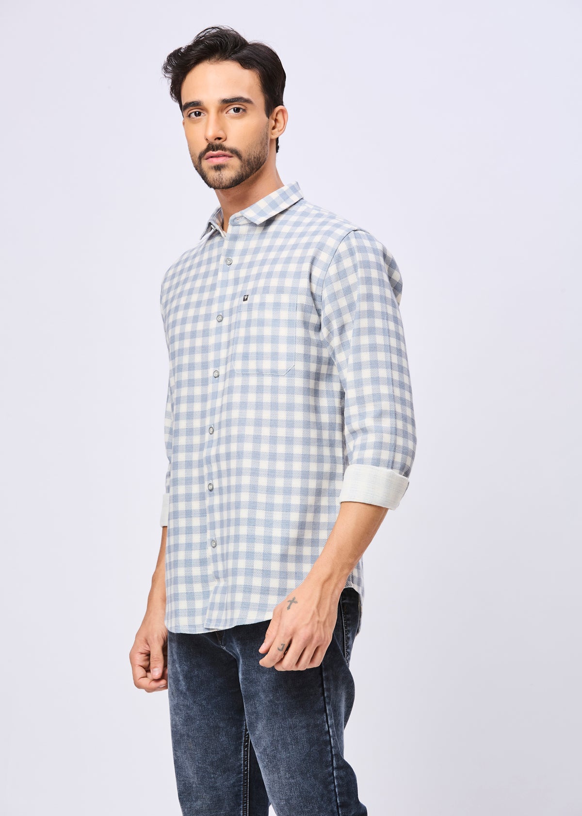 Masterclass Gingham Checked Casual Shirt: Blue