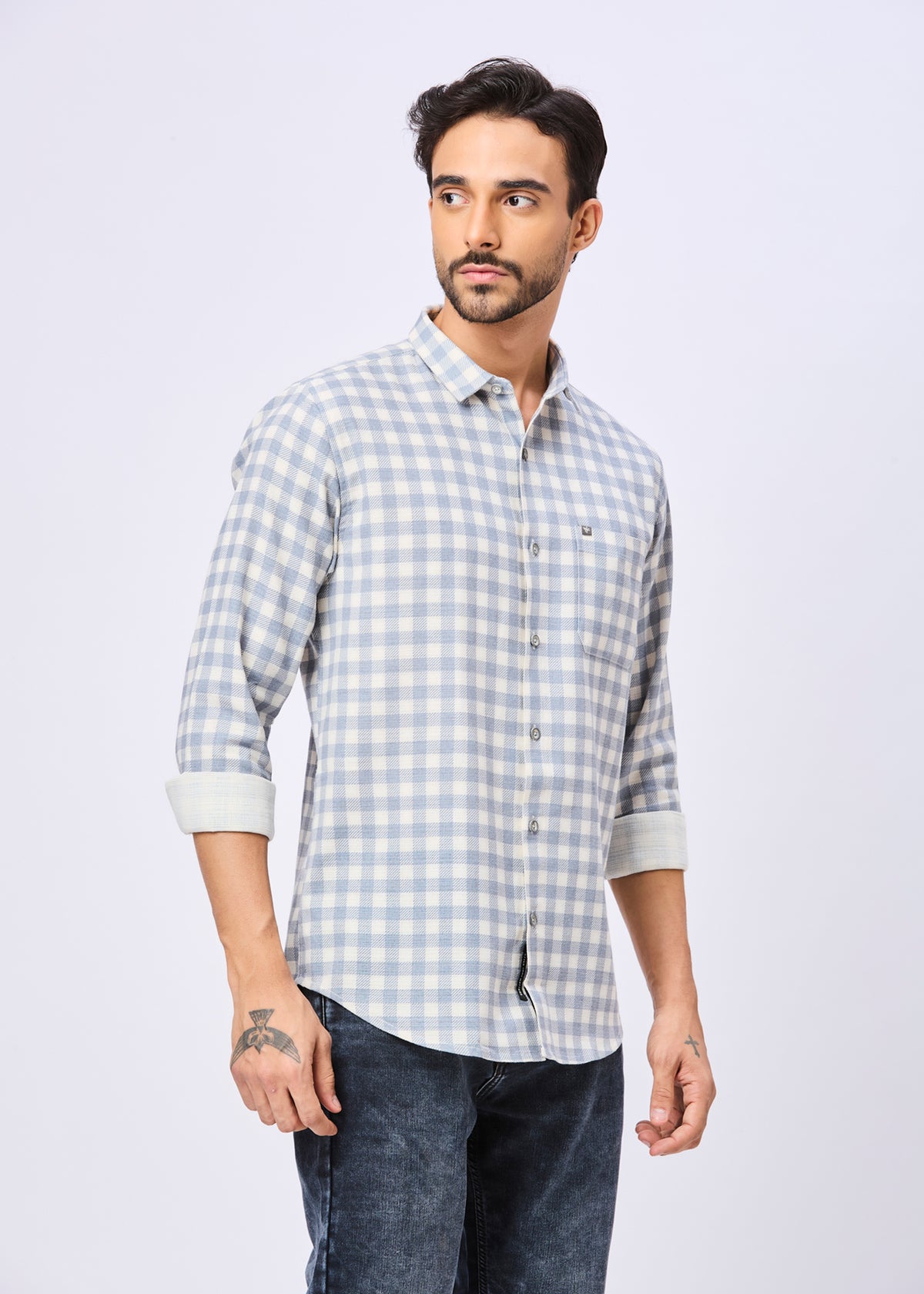 Masterclass Gingham Checked Casual Shirt: Blue