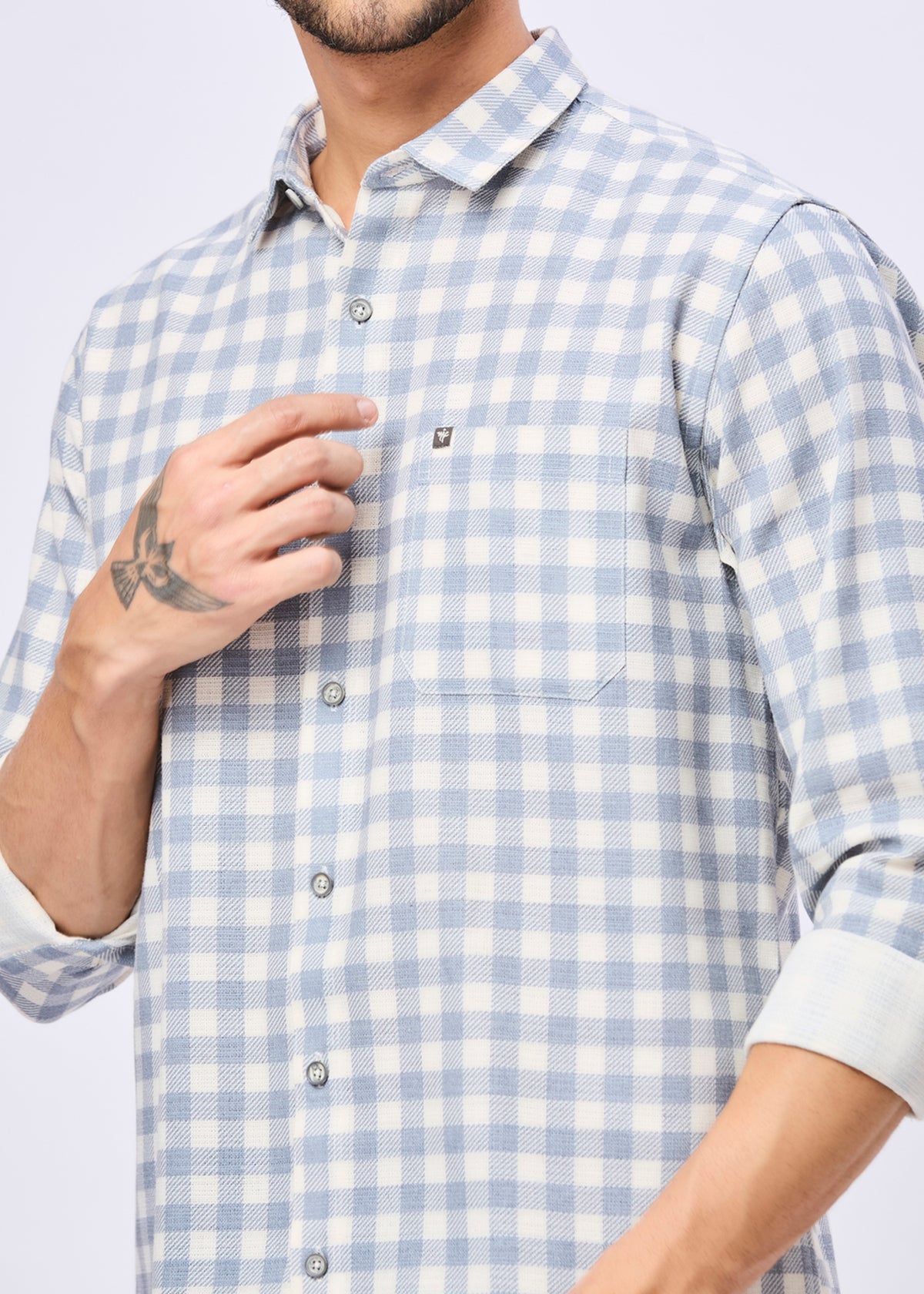 Masterclass Gingham Checked Casual Shirt: Blue