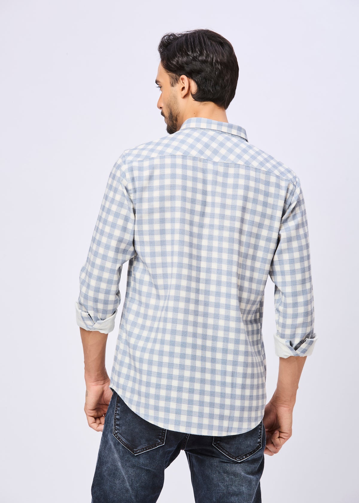 Masterclass Gingham Checked Casual Shirt: Blue