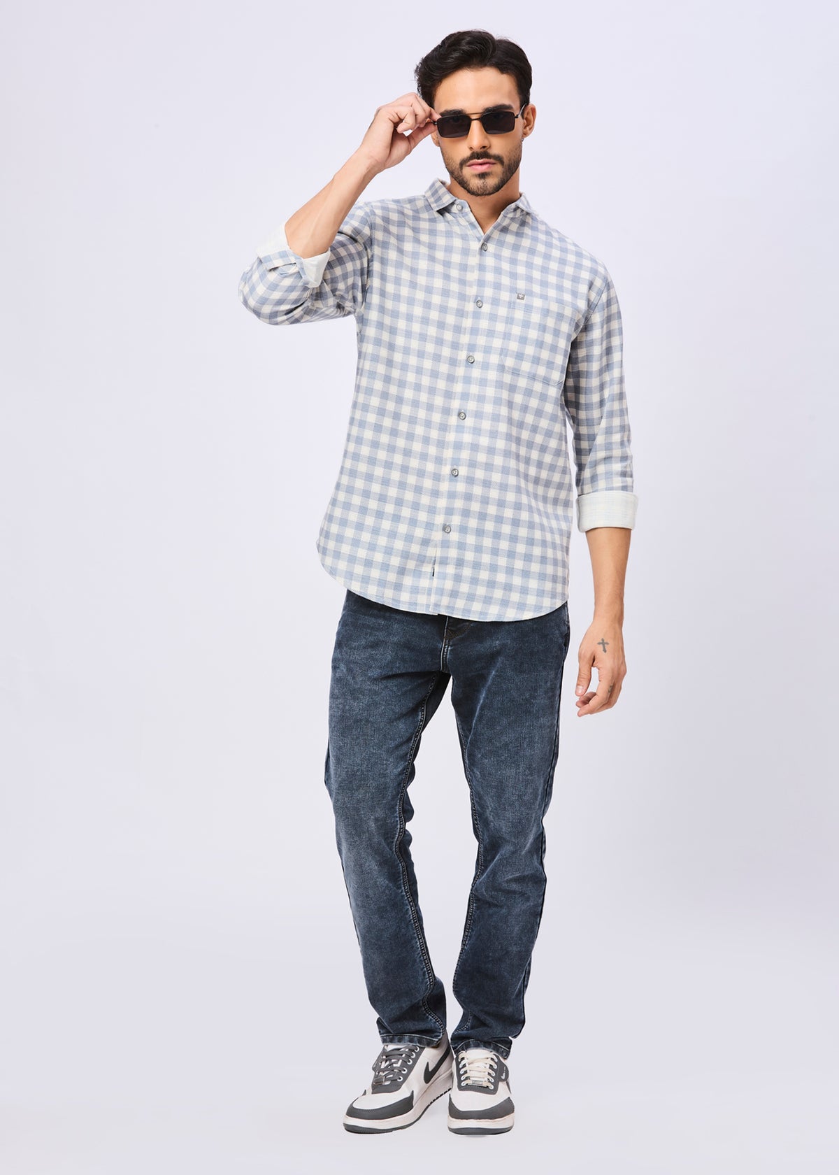 Masterclass Gingham Checked Casual Shirt: Blue