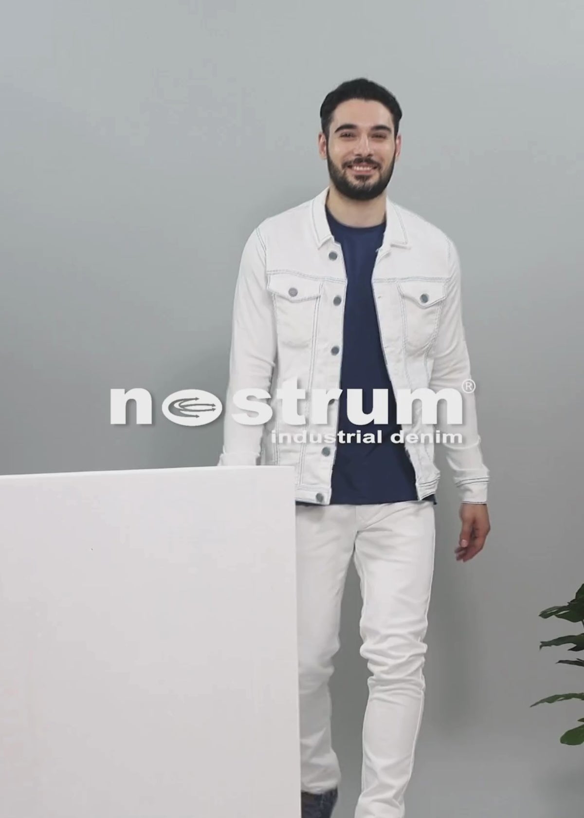Load video: Wesson White Solid Denim Jacket For Men