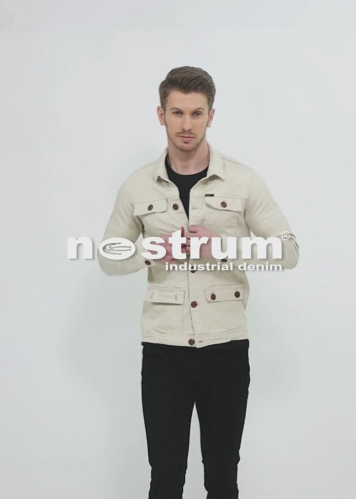 Load video: Sink Beige Solid Denim Jacket For Men's