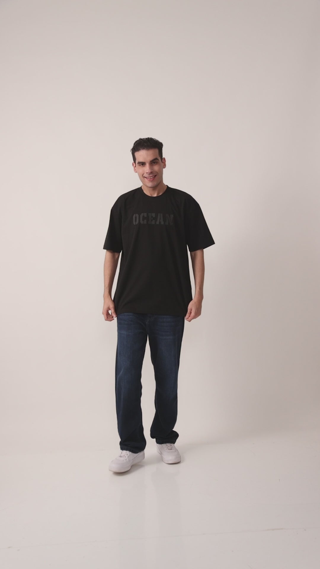 Load video: Oversized T-Shirt for Men | Ocean Print Streetwear Cotton Tee